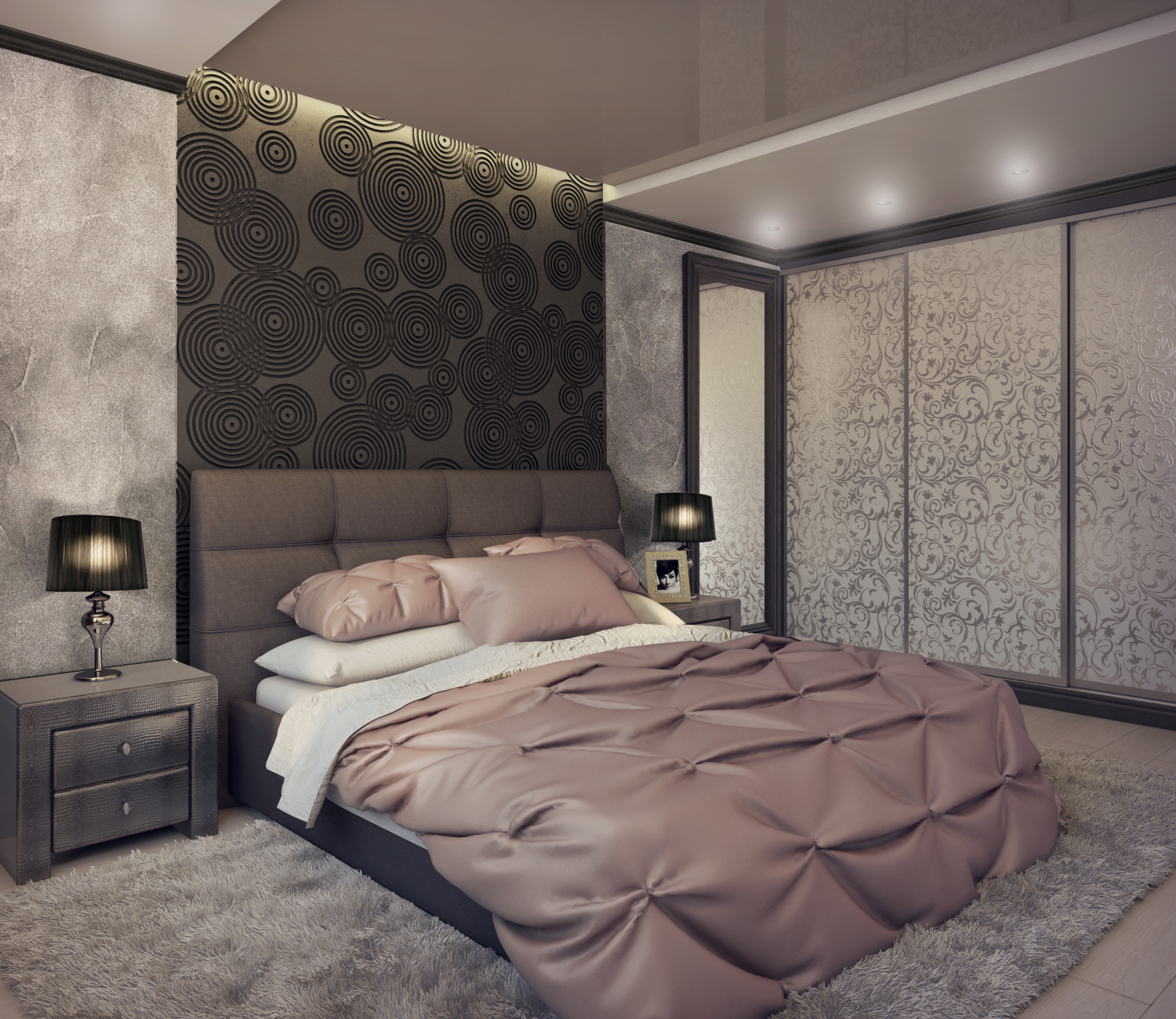 кровать в современной спальне